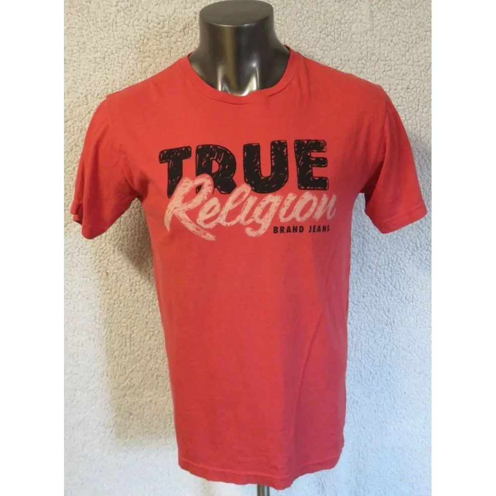 Mens True‎ Religion Short Sleeve T Shirt Size L Cotton Tee Red Authentic